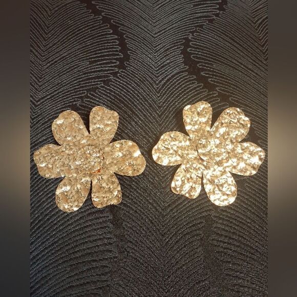 Zara Nwot Goldtone Floral Maxi Statement Earrings - Picture 10 of 12